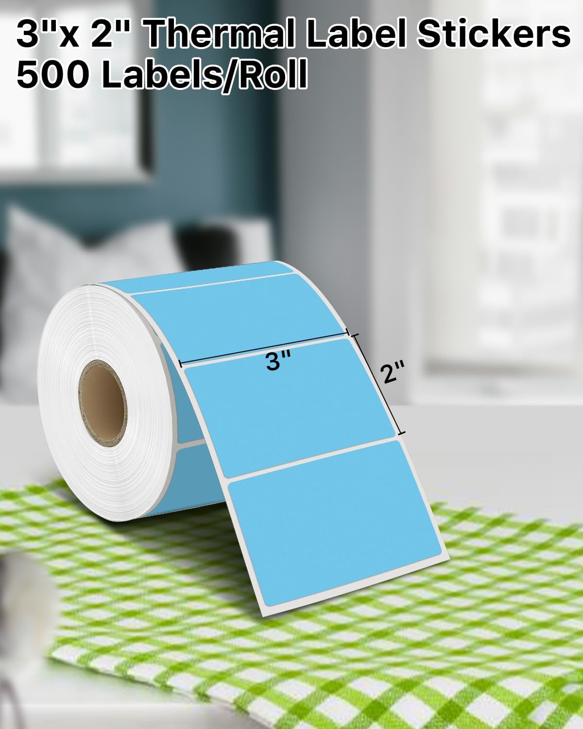 iEager 3" x 2" Thermal Labels, Rectangle Thermal Printer Stickers, Self-Adhesive Durable Sticker with Perforation Line, 500 Labels/Roll, Blue