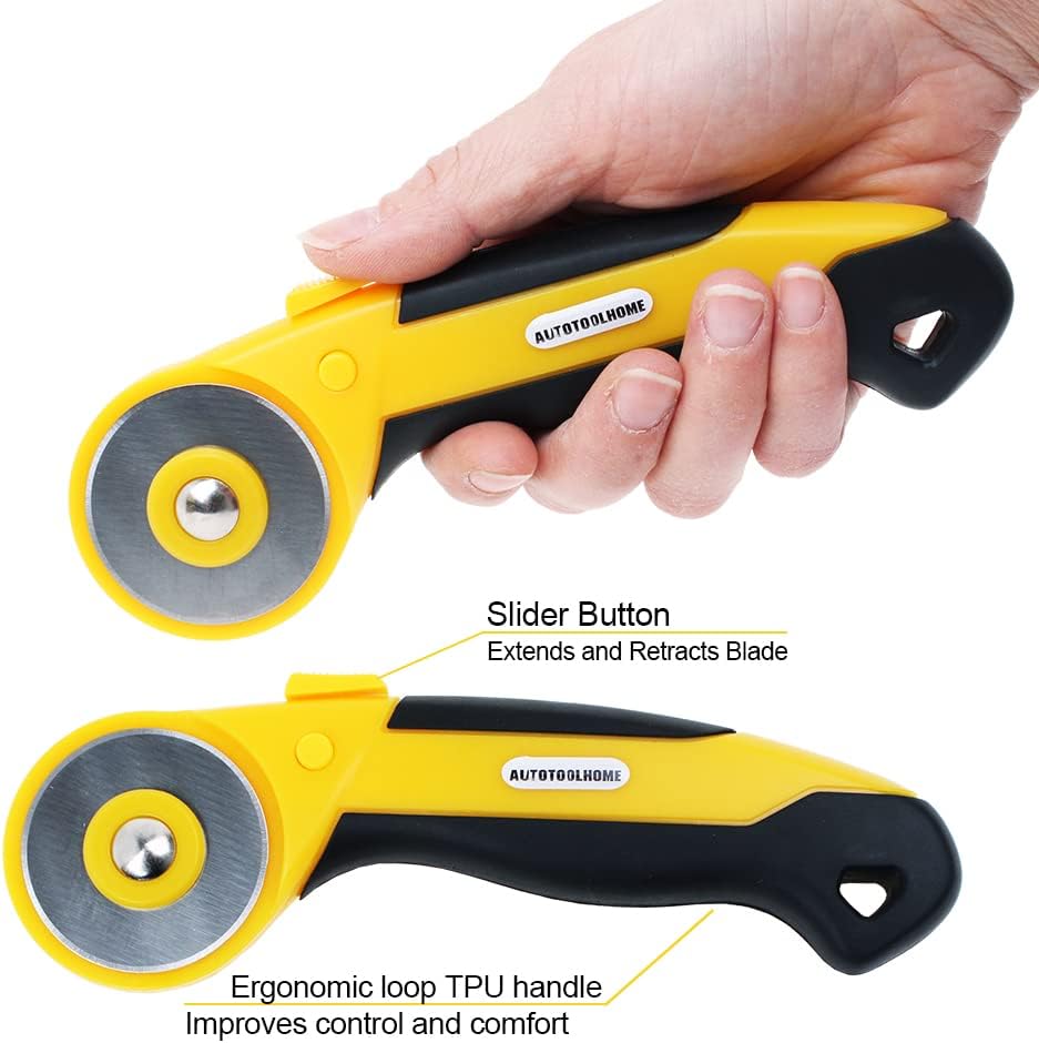 AUTOTOOLHOME 45mm Rotary Cutter Automatic Fabric Cutter Quick Change Blades with Safety Lock for Quilting, Sewing, Crafts, Replacement Blades (color02)
