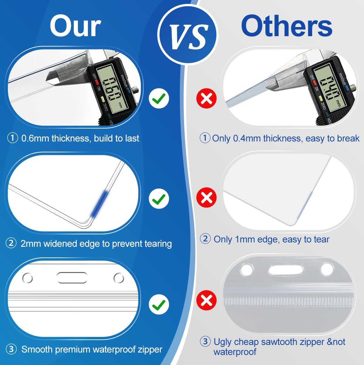 50 Pcs Clear Plastic Horizontal Name Badge ID Card Holders