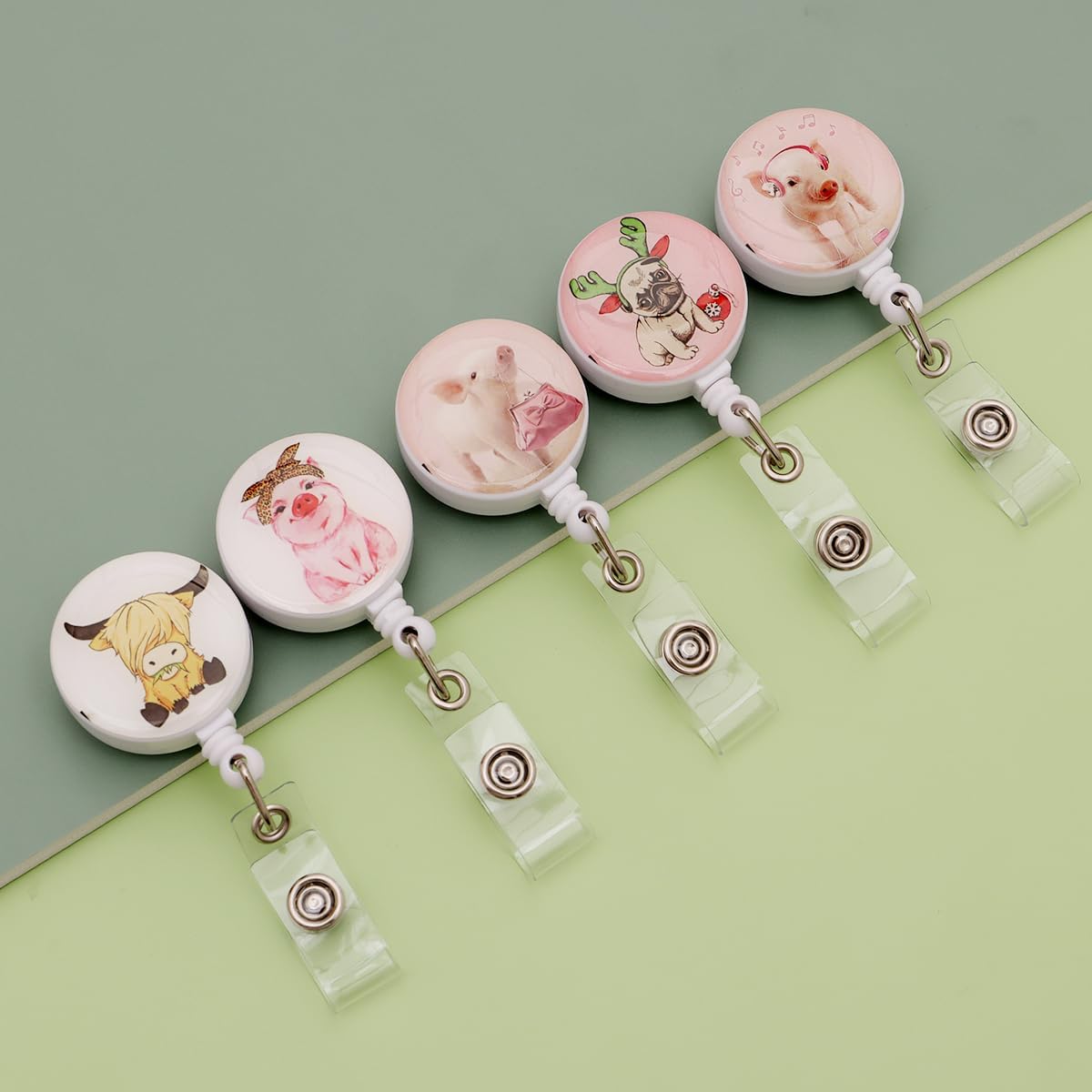 15 Pack Turtle Pig Cow Print Badge Reels Retractable Badge Holders,Id Badge Holder Retractable Clip, Funy Badge Reel Cute Badge Reel,Nursing Student Must Haves Perfect for School Office Men Women