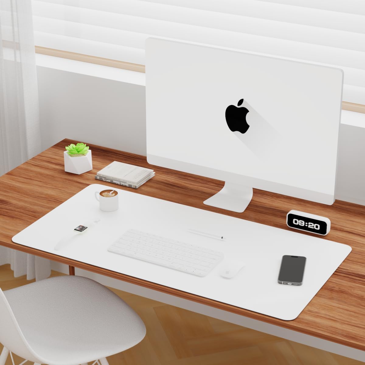 KINGFOM Desk Pad Office Desktop Protecter, PU Leather Desk Mat Blotters Organizer with Comfortable Writing Surface (47.2" x 23.6", White+Gray)