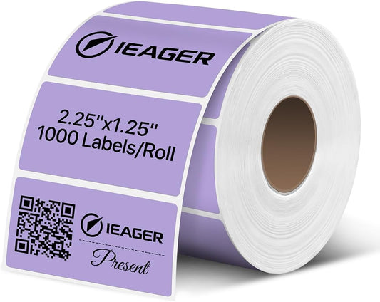 iEager 2.25x1.25 Inch Thermal Labels, Purple Durable Thermal Printer Stickers, Self-Adhesive Rectangle Shipping Label Printer Sticker for Barcode, Name, Address, 1000 Labels/Roll