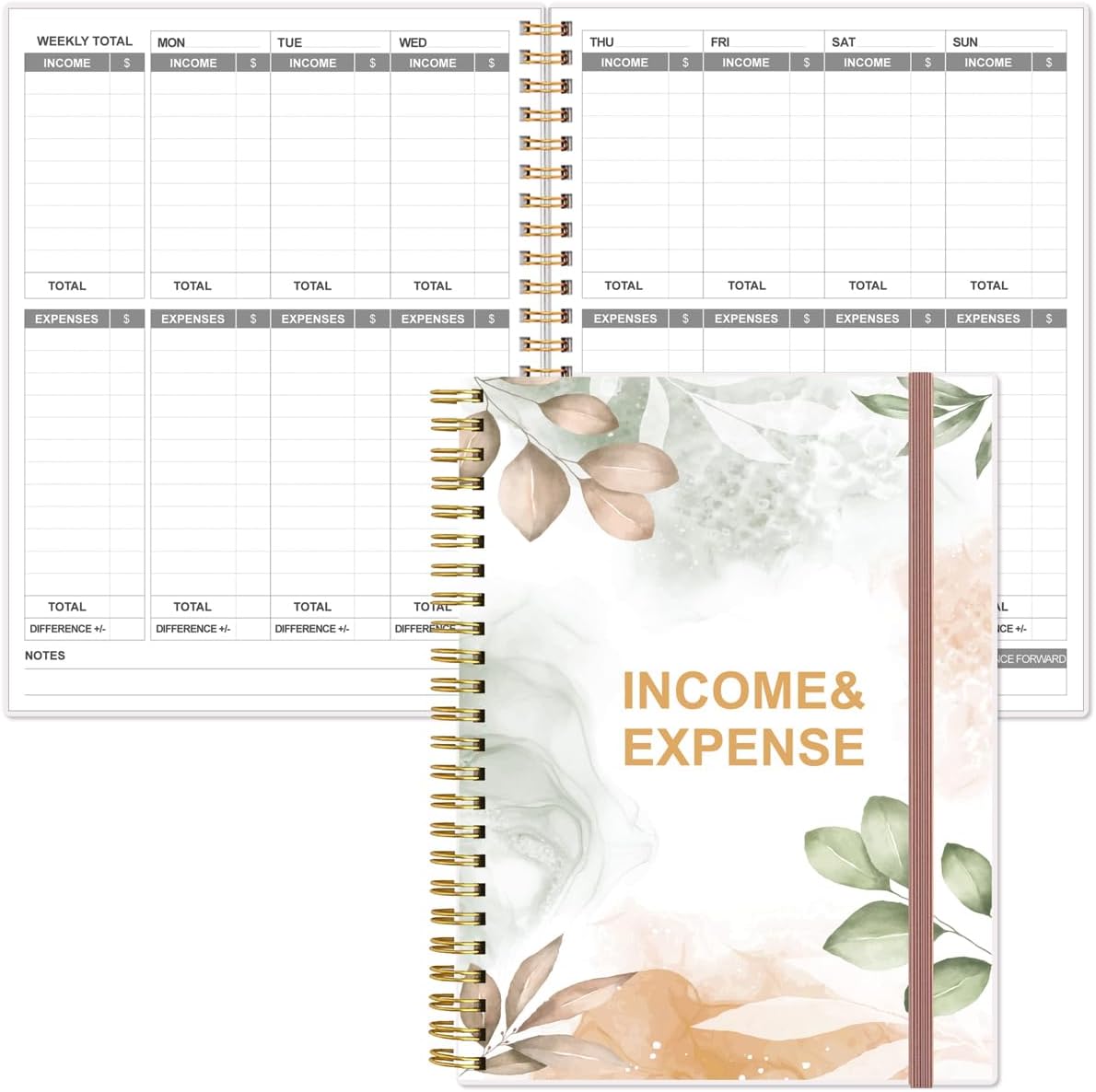 Heveboik Income & Expense Log Book - A4 Income and Expense Tracker for Small Business, Accounting Bookkeeping Tracking for Woman and Man, 8" x 10.5", Rose Leaf