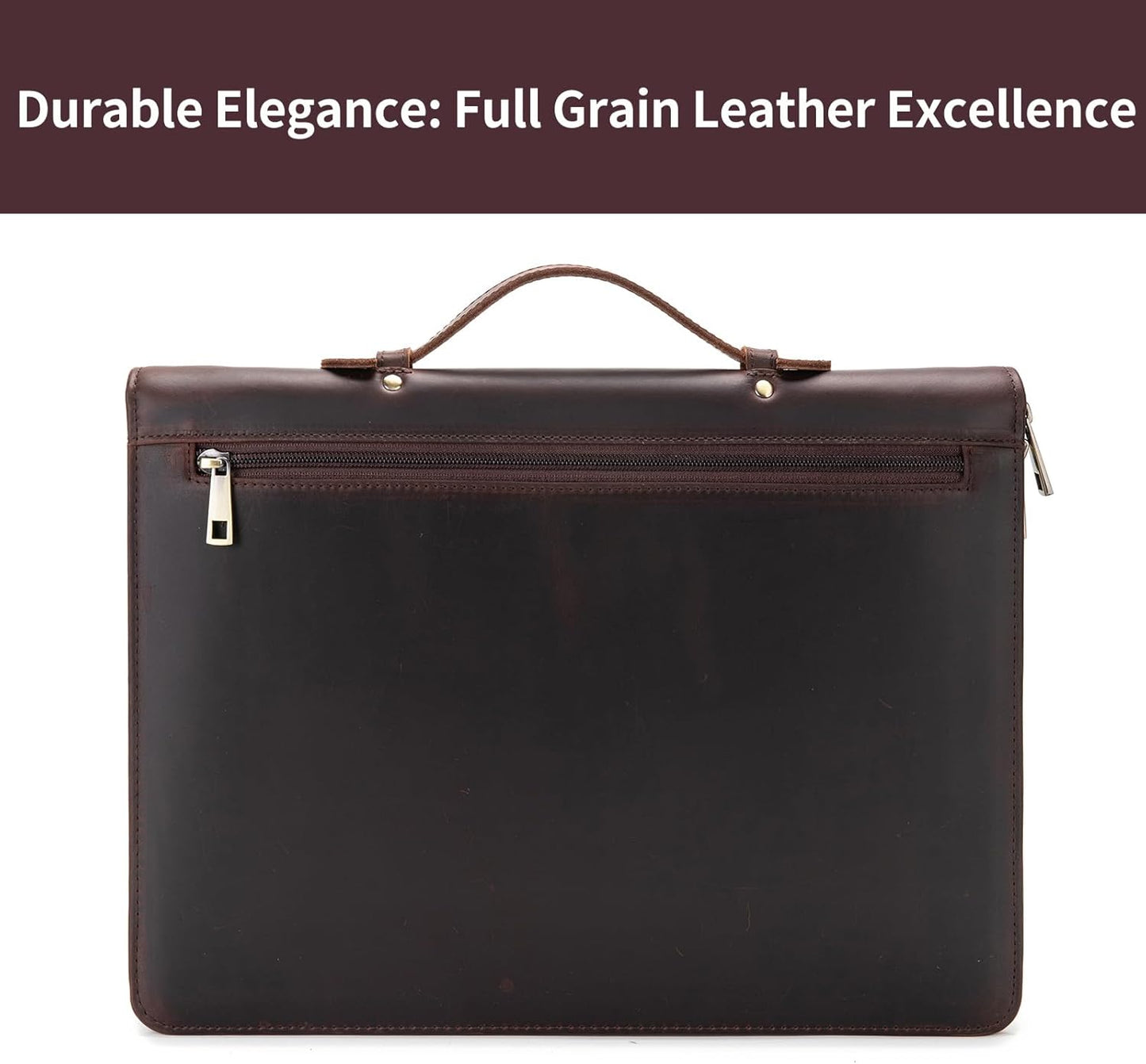 Personalized Genuine Leather Portfolio with Hidden Handle, Zippered Front Pocket, 8.5 x 11 Notebook Holder, Custom Engraved Business Legal Padfolio Travel Folio for Men Women, Dark Brown