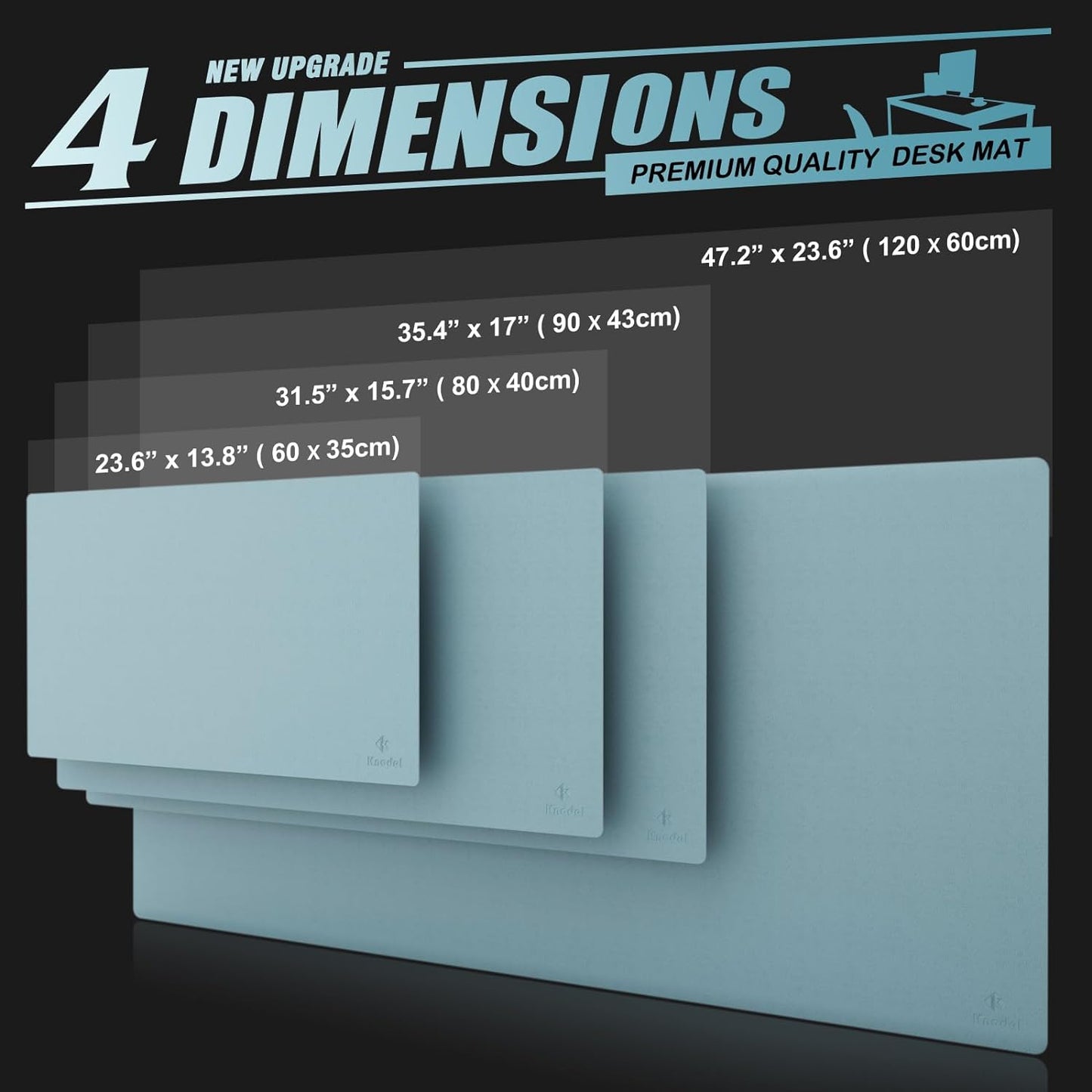 K KNODEL Large Office Leather Desk Mat, Mouse and Keyboard Pad, Computer and Laptop Mat, Desktop Protector and Cover, Writing Pad and Blotter (35.4"x17", Light Blue)