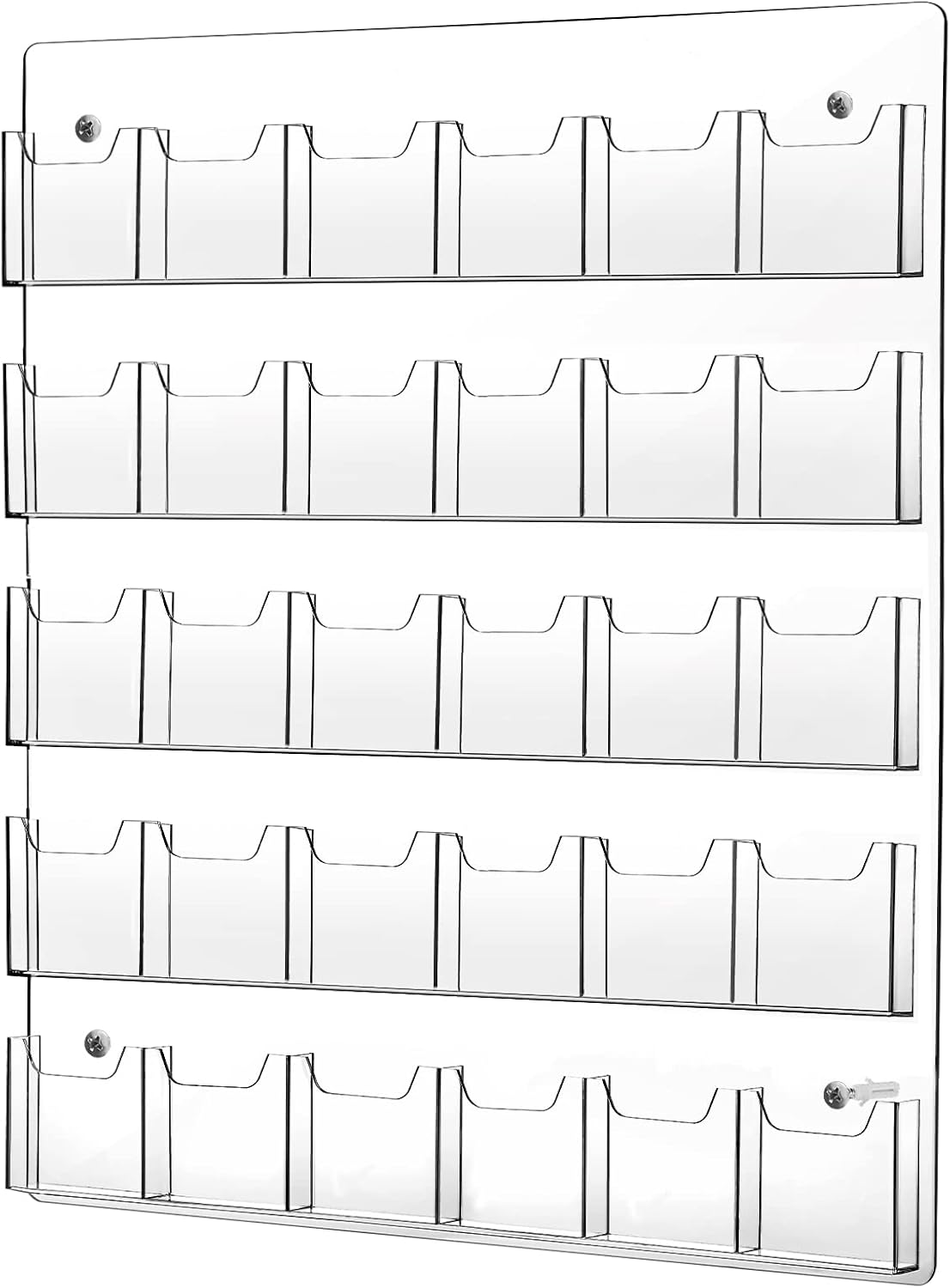 Acrylic Brochure Pamphlet Holder - Clear Display Stand with Multi Slot Rack, Wall Mount Pocket for Literature Menu Document Flyer Advertise Supplies (30 Pockets)