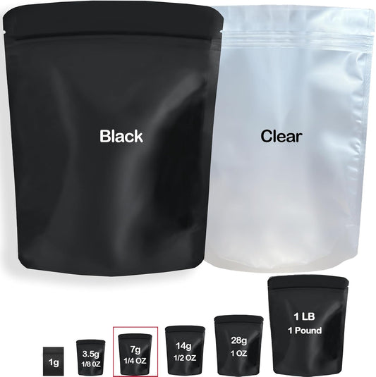 100 Pack Mylar Bags, 4 x 6 inchs Premium Smell Proof Bags with Double-sided Matte Design ，Resealable Food Storage Aluminum Foil Stand-up Packaging Bags. (7 Grams or 1/4 Onces)