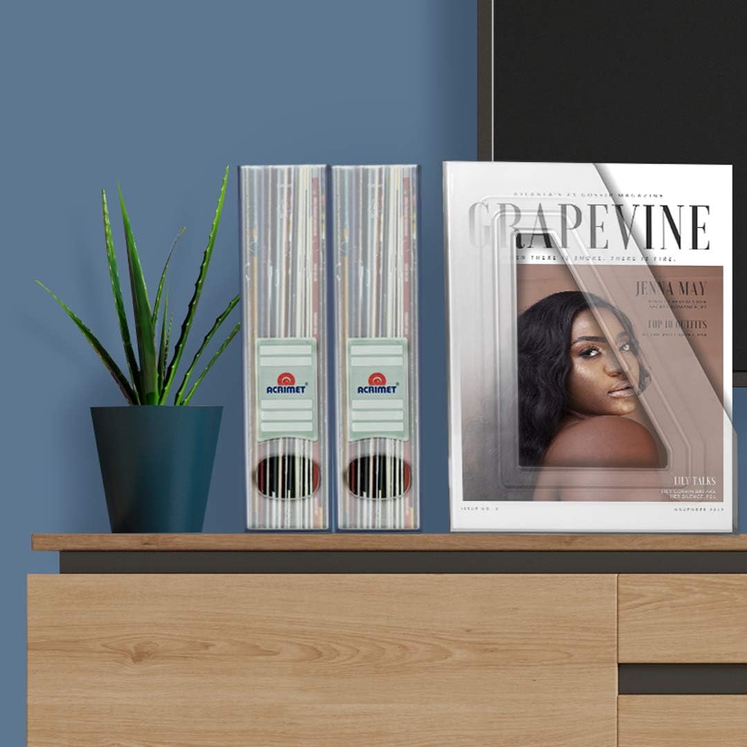 Acrimet Magazine File Holder, Durable Rack, Space-Saving Organizer (Plastic) (Clear Crystal Color) (2 pack)