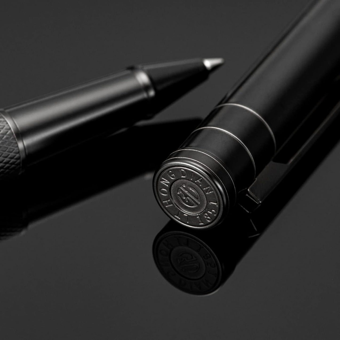 Hongdian Matte Black Forest Rollerball Pen with Schmidt Black Ink Refill, Classic Design with Metal Case for Business Signature