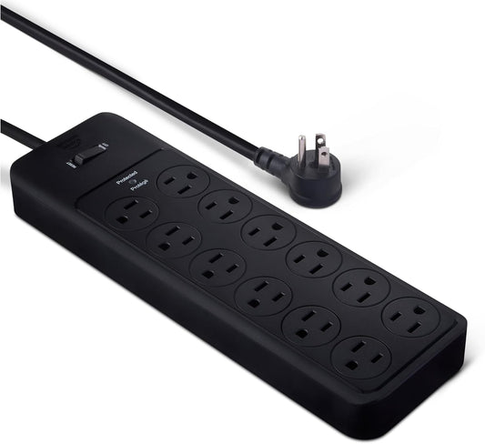 Amazon Basics Surge Protector Power Strip, 12-Outlet, 4000 Joules, 8ft Extension Cord, Rectangle, for Home, Office, Gaming Room, Black
