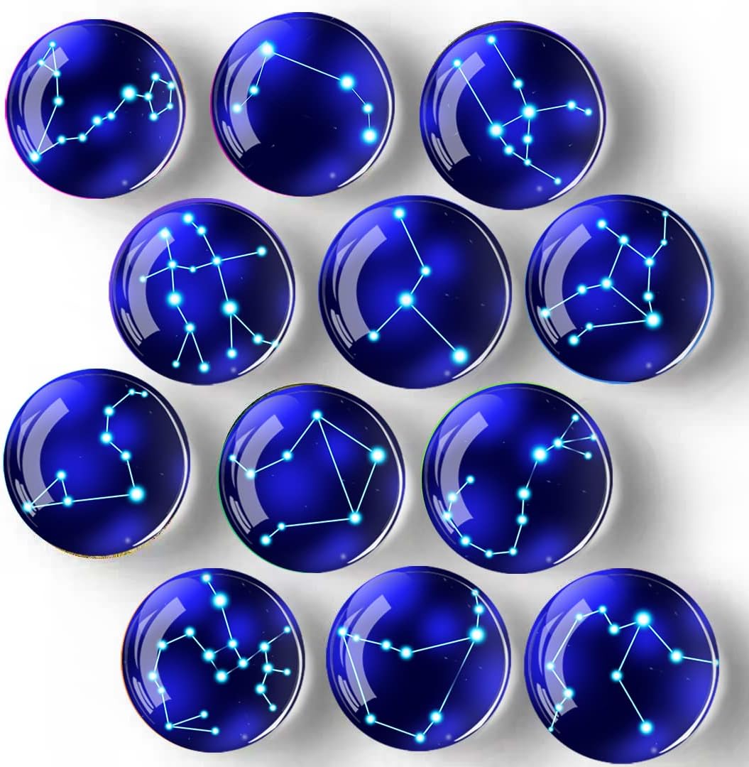 12Pcs Glass Strong Magnetic Refrigerator Magnet Fridge Sticker,Constellation Fridge Magnets Decoration for Crafts,Strong Fridge Magnets for Kitchen, School,Office Whiteboard, Cabinet and Dishwasher