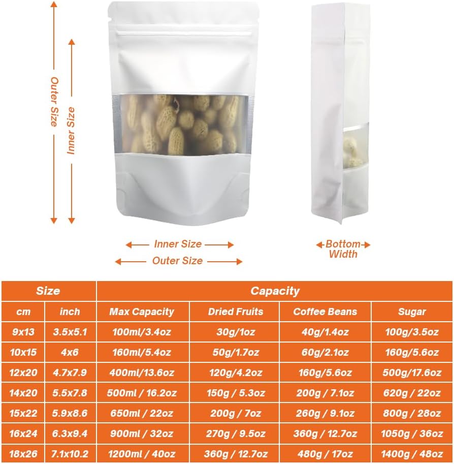 Black Smell Proof Packaging Bags,Mylar Clear Bags for Food Storage,Sealable Bag for Packaging,Stand Up Pouches with Window,ReSealable Bag for Small Business,Cookies,Candy