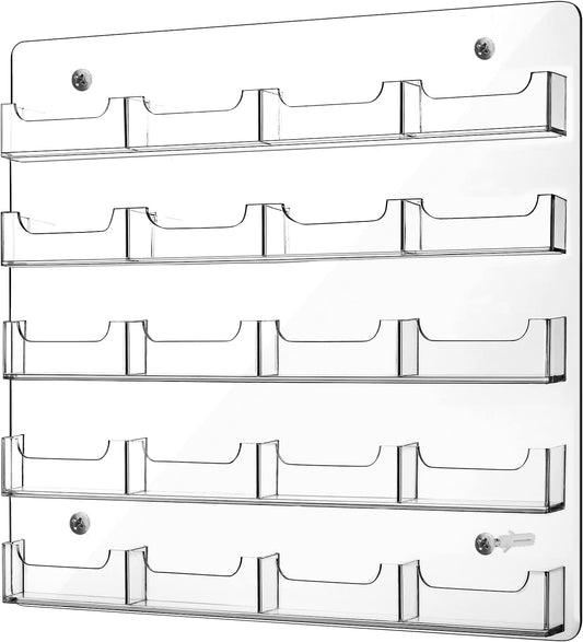 Hillban Acrylic Business Card Holder Wall Mount Clear Sticker Display Rack Multiple Card Holders Clear Acrylic Organizing Sticker Display Stand Pre Drilled(20 Pockets)