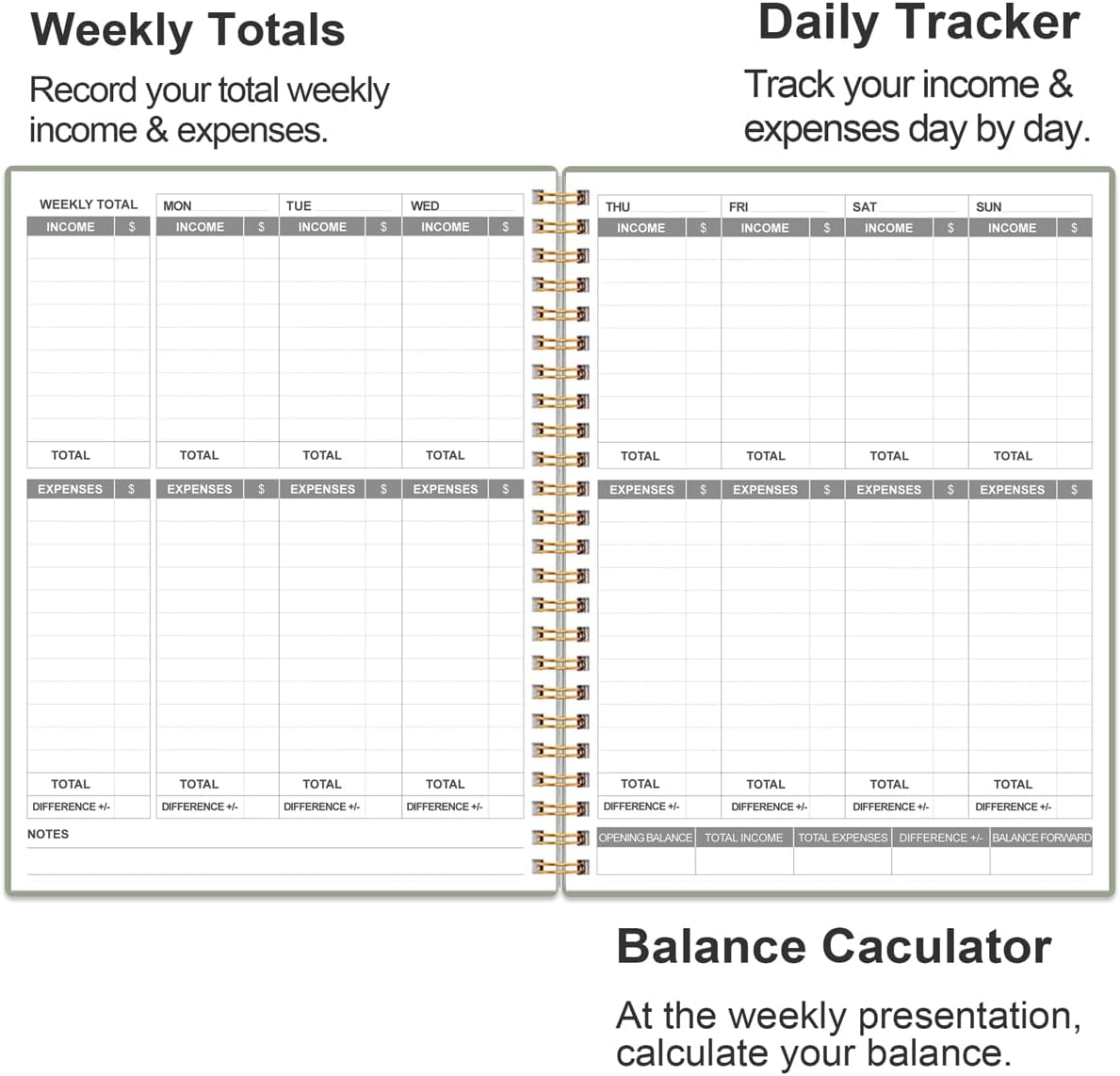 Heveboik Income & Expense Log Book - A4 Income and Expense Tracker for Small Business, Accounting Bookkeeping Tracking for Woman and Man, 8" x 10.5", Green
