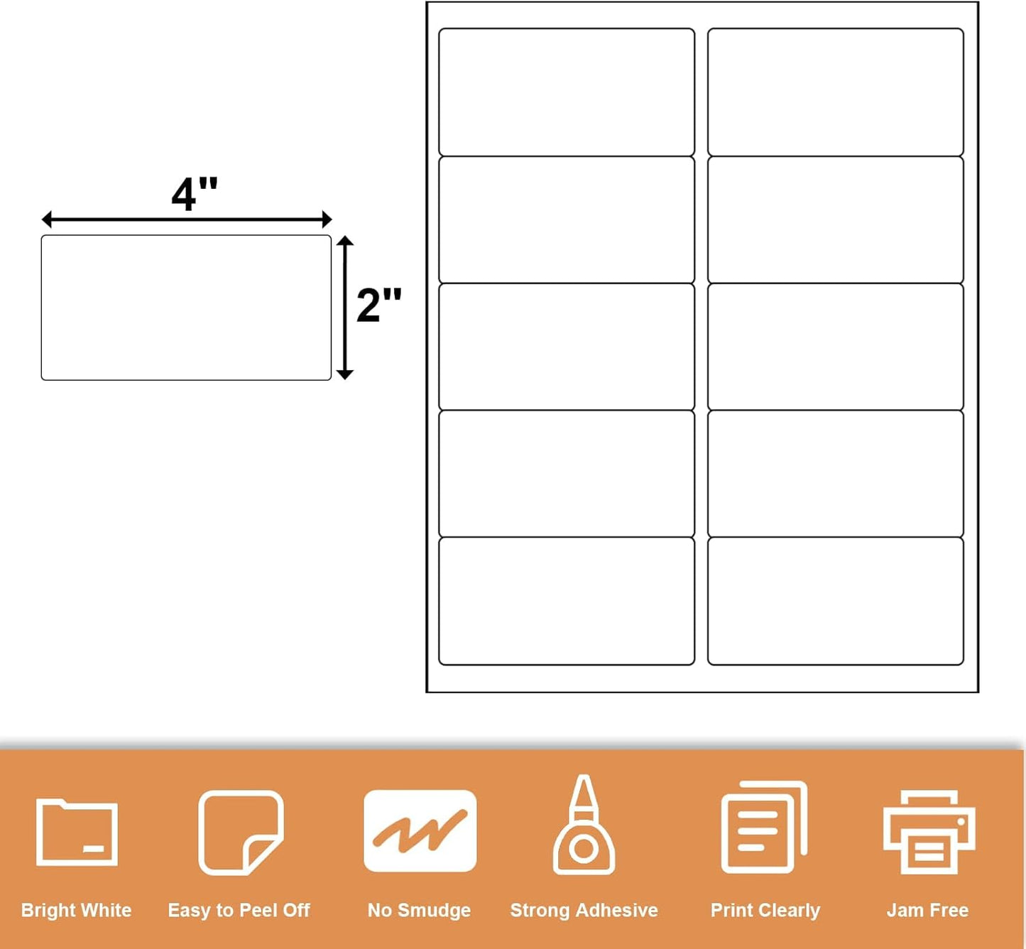 10up Shipping Address Labels, 2 X 4 Labels, Compatible Laser/Inkjet Printer, 5163/18163 Templates Available (2000 Sheets -20000 Labels)
