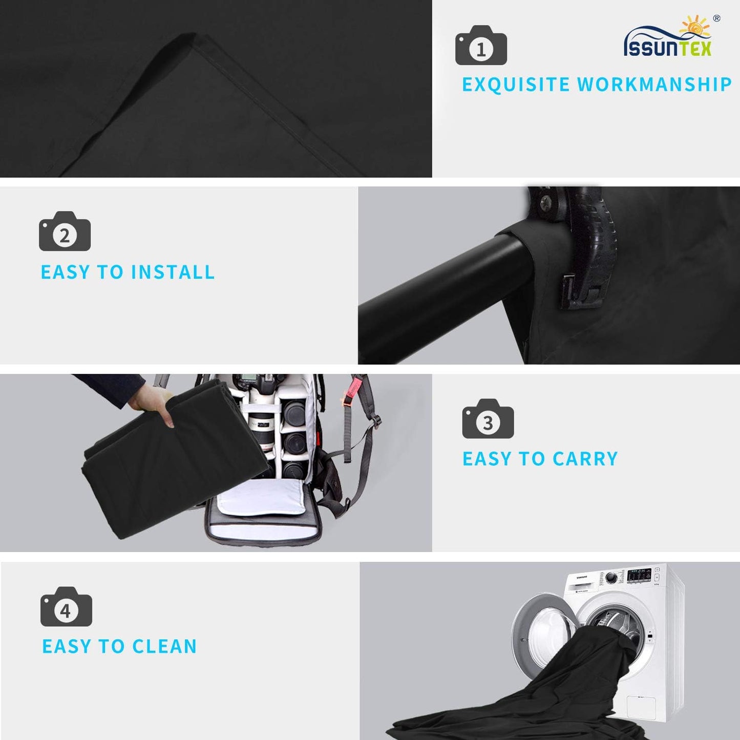 ISSUNTEX 9X15 ft Background Polester Backdrop, Photo Studio, Collapsible High Density Screen for Video Photography and Television-Black