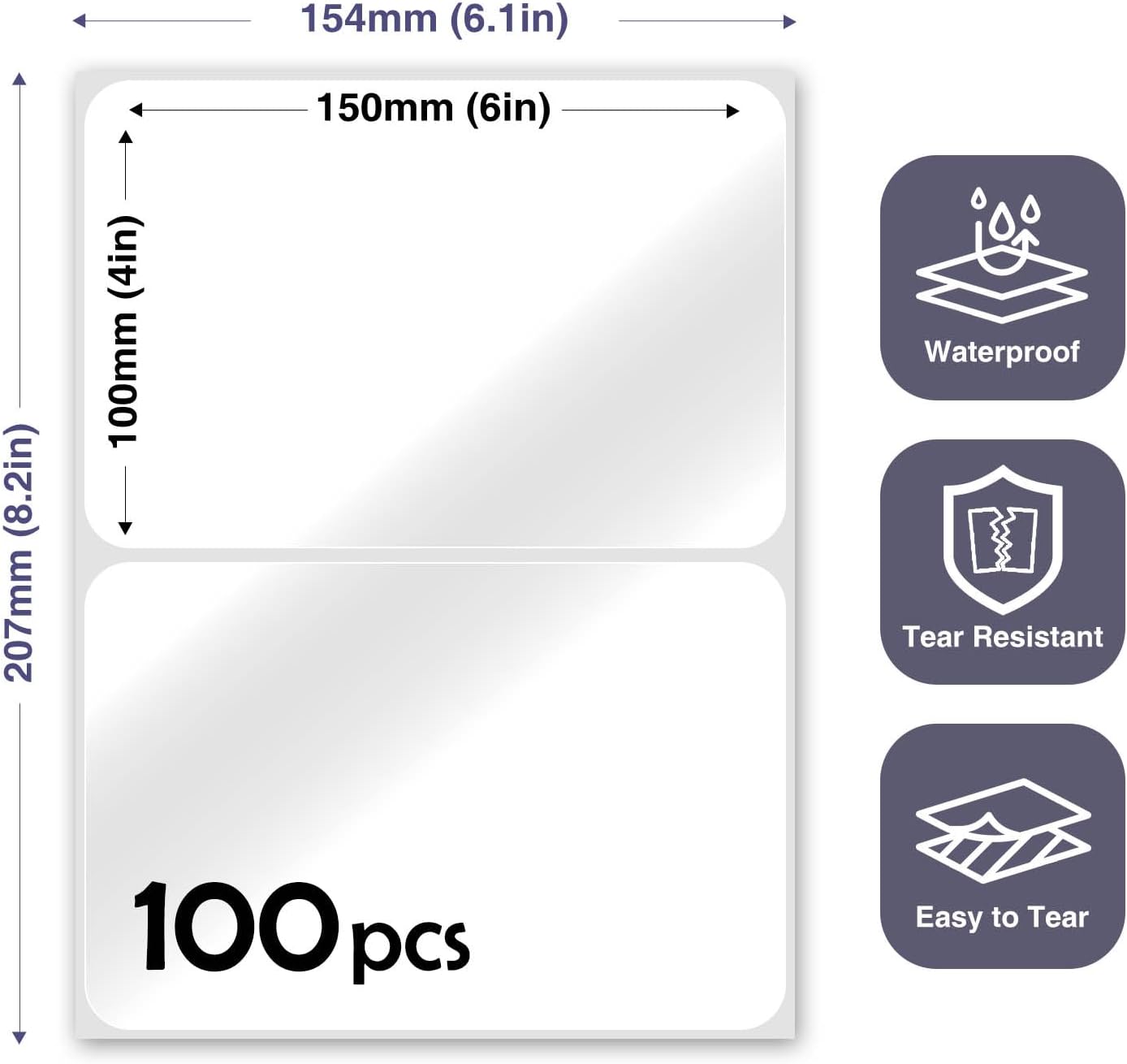 100Pcs Clear Large Labels for Storage Bins,6x4 Inch Removable Labels,Large Labels for Blank Box,Strong Adhesive Tear Resistant No Residue Blank Labels (Trasparent)