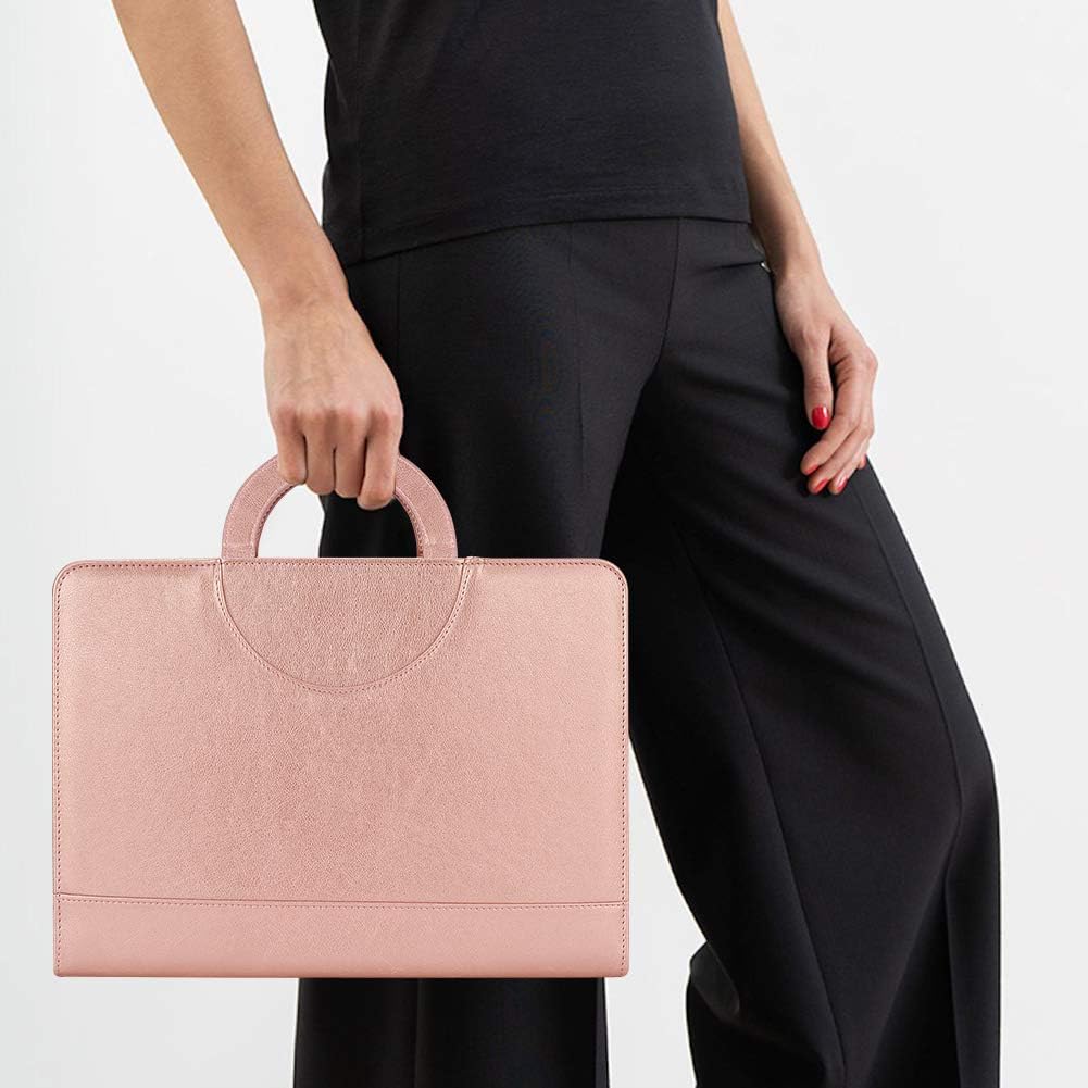 Darolin Zippered Leather Padfolio Portfolio with [Hidden Handle] and [Clipboard], Business Conference Portfolio Organizer Notepad Folder, Padfolio for Women/Men (Rosegold)