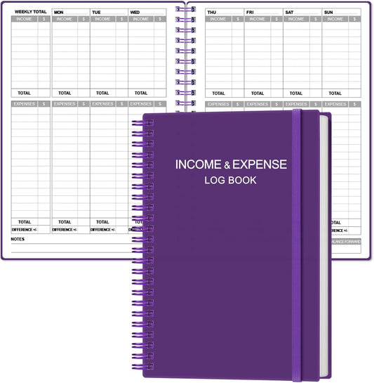 Heveboik Income & Expense Log Book - A5 Income and Expense Tracker for Small Business, Accounting Bookkeeping Tracking for Woman and Man, 5.8" x 8.3", Purple