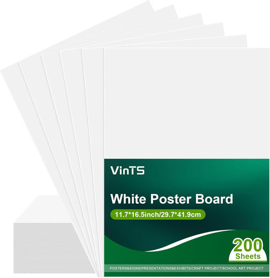 200Pcs Poster Board VinTS 11.7x16.5 Inches White Poster Paper, 230G Thickness Poster Board Bulk, Blank Graphic Display Board for School Arts, Classroom Crafts, exhibits and Notices (Pack of 200)