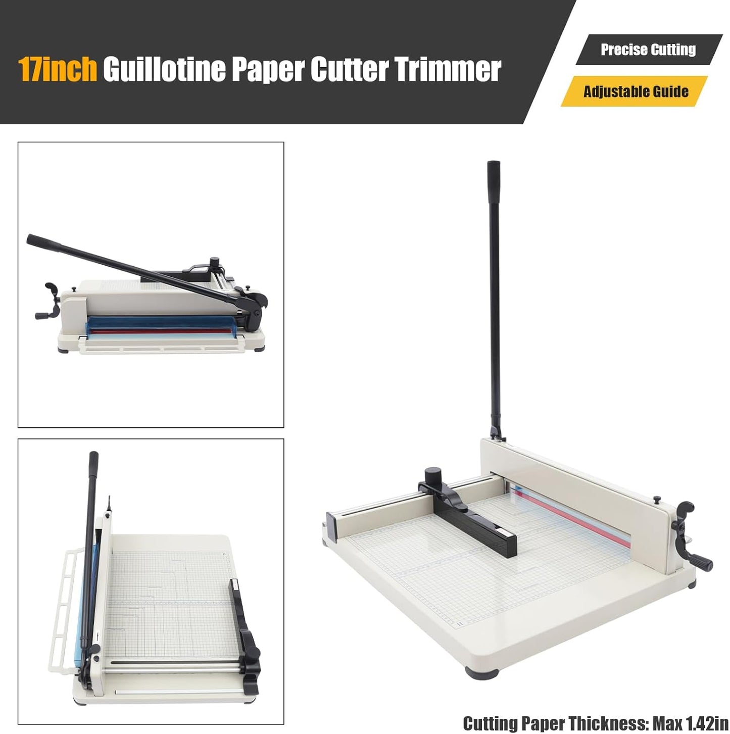 Guillotine Paper Cutter Heavy Duty,17 Inch Trimmer Paper Cutter, 1.42" Cutting Thickness, 400 Sheets Papers, Paper Scrap Slicer Trimmer for Cardstock Cards Office Home School A4/B5 Paper, Etc