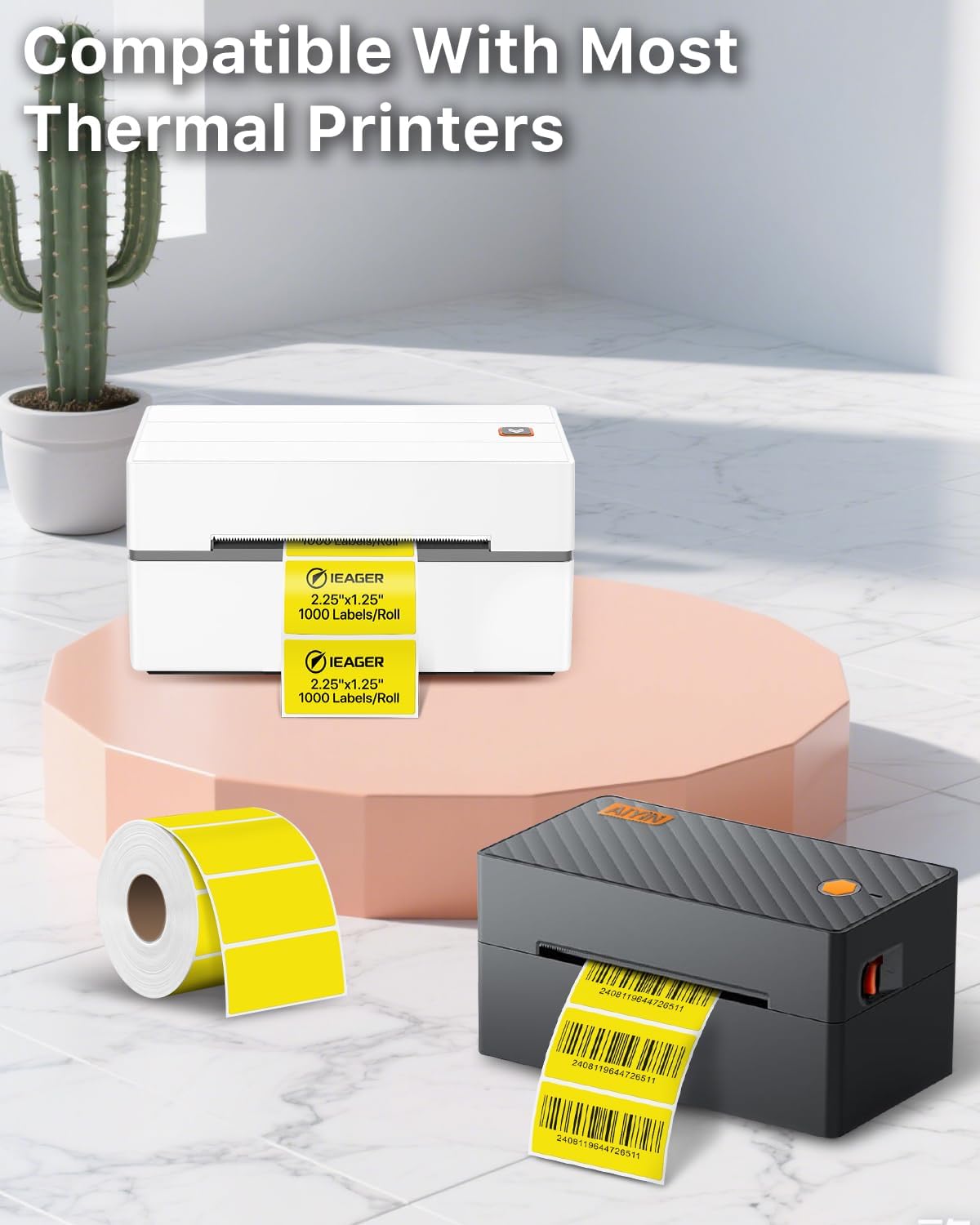 iEager 2.25x1.25 Inch Thermal Labels, Yellow Durable Thermal Printer Stickers, Self-Adhesive Rectangle Shipping Label Printer Sticker for Barcode, Name, Address, 1000 Labels/Roll