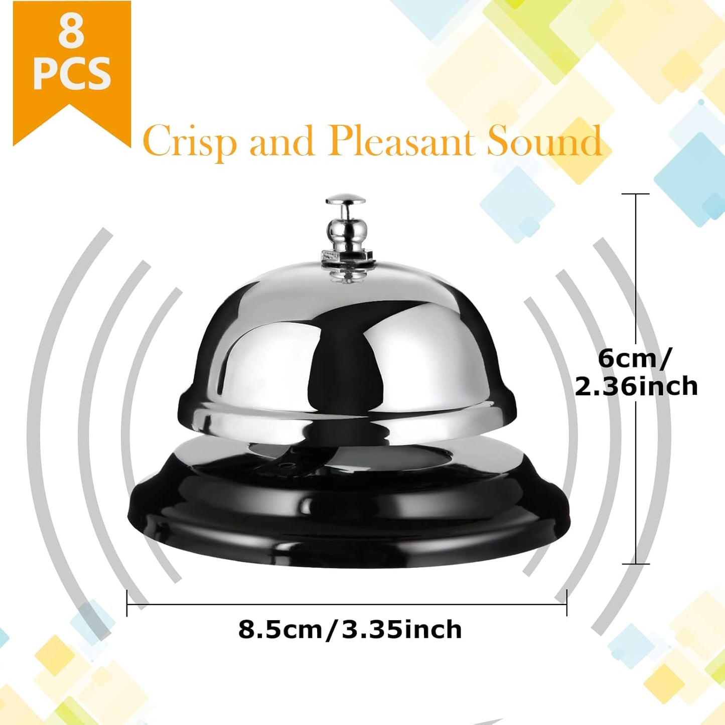 8PCS Metal Call Bell, Silver, 3.5 Inch Diameter, Restaurant, Hotel, Office, Pet Dog Training
