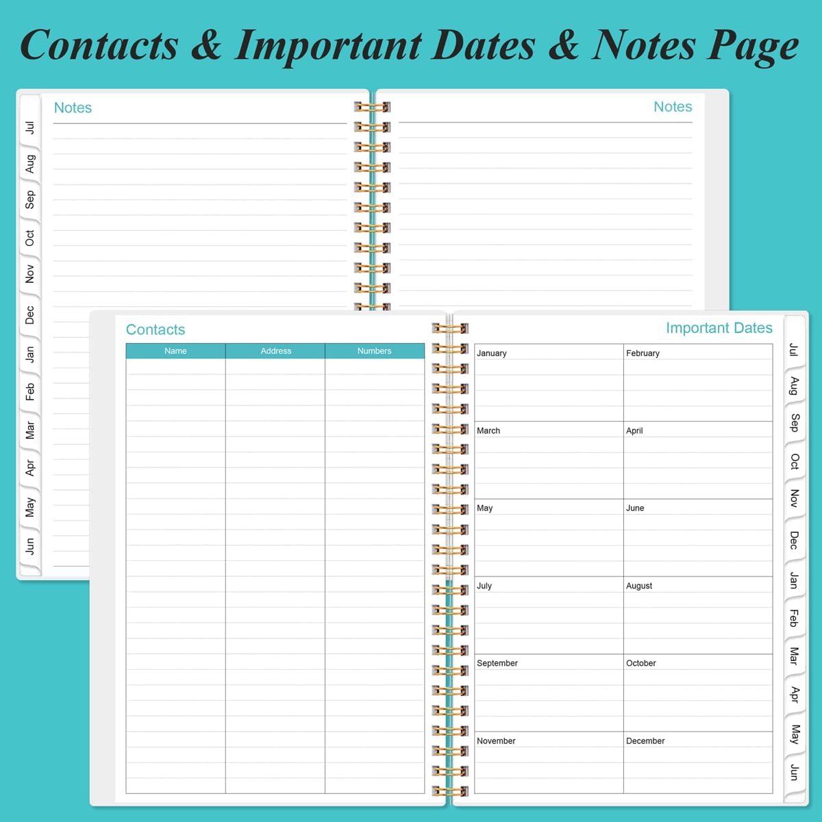 2025-2026 Daily & Monthly Planner - One Page Per Day, Daily Planner 2025-2026 from July 2025 to June 2026, Planner 25-26 with 12 Monthly Tabs, 6.4" x 8.5", Teal Flowers