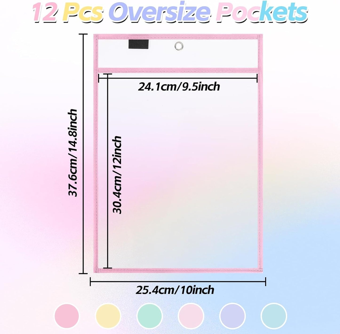 12 Pack Dry Erase Pockets 6 Assorted Colors 8.5 x 11 Inch Clear Plastic Sheet Protectors Dry Erase Pocket Sleeves Teacher School Office Supplies (Pastel)