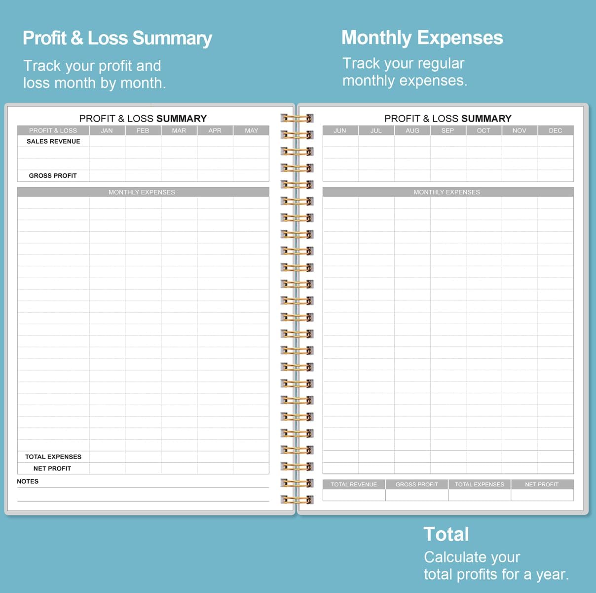 Heveboik Income & Expense Log Book - A5 Income and Expense Tracker for Small Business, Accounting Bookkeeping Tracking for Woman and Man, 5.8" x 8.3", Teal Watercolor