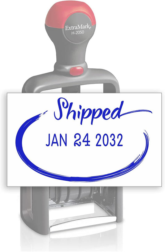Heavy Duty Style Office Date Stamp with Shipped - Self Inking Dater - Style C - Blue Ink Color