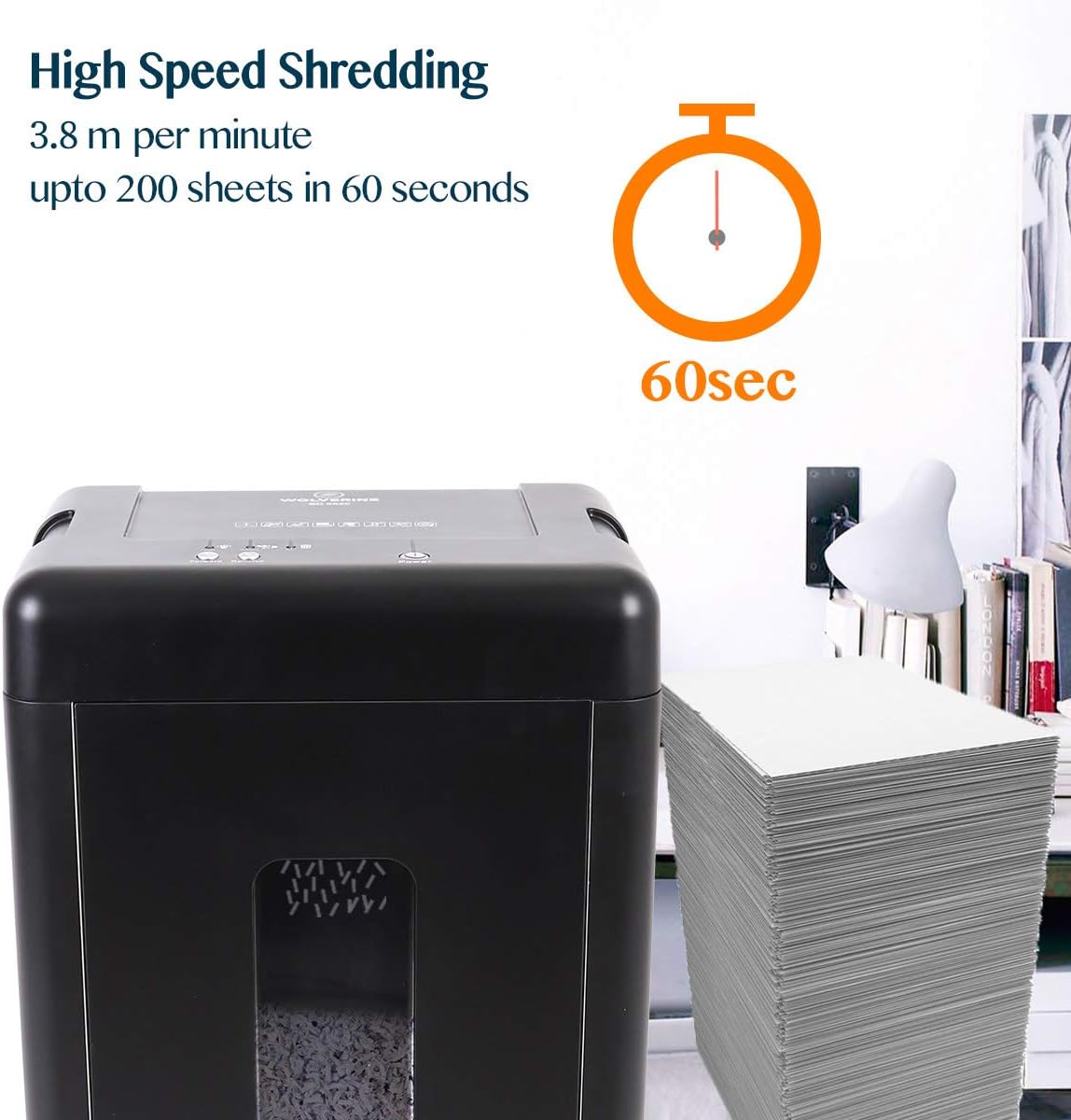 WOLVERINE 15-Sheet Super Micro Cut High Security Level P-5 Heavy Duty Paper/CD/Card Shredder for Home Office, Ultra Quiet by Manganese-Steel Cutter and 8 Gallons Pullout Waste Bin SD9520 (Black ETL)