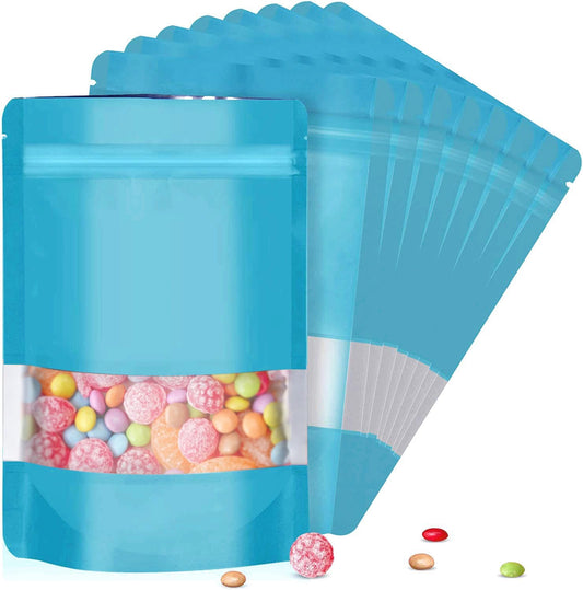5.5"x7.8" 120pcs Mylar Bags for Food Storage,Smell Proof Bag with Matte Window Resealable Food Storage Bags for Small Business, Stand-up Foil Pouch Packaging Freeze Dried Candy Bag (Blue