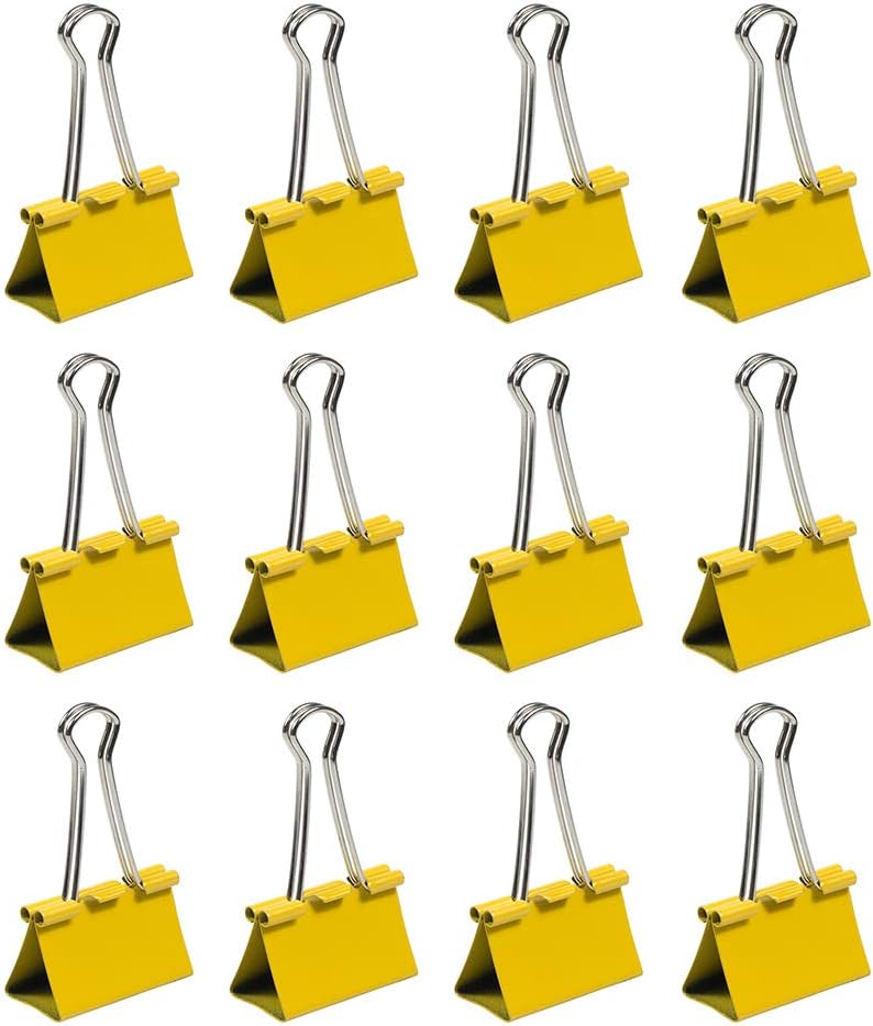 JAM PAPER Colorful Binder Clips - Large - 1 1/2 Inch (41 mm) - Yellow Binderclips - 12/Pack