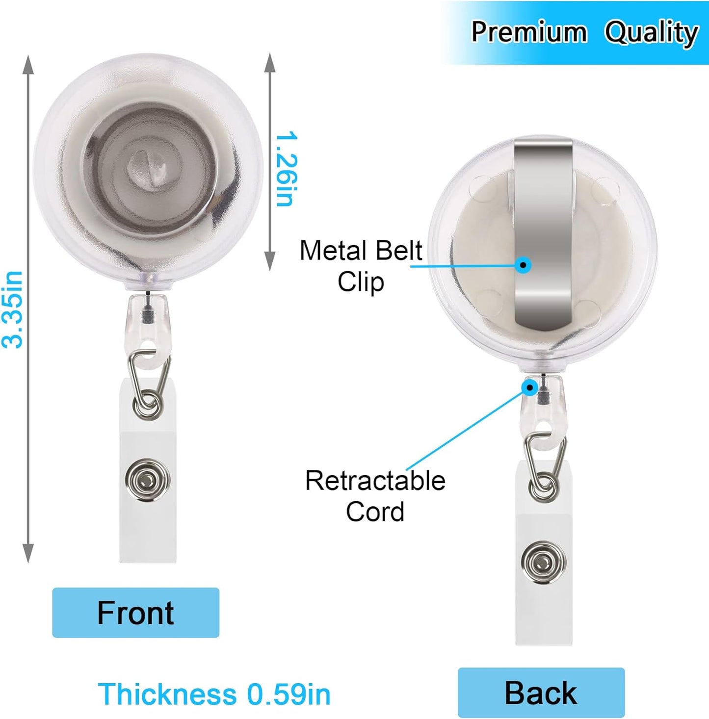 JANYUN 50 Pcs Retractable Badge Reel Clips Holder for Hanging ID Card Name Key Chain (Clear Frosted)