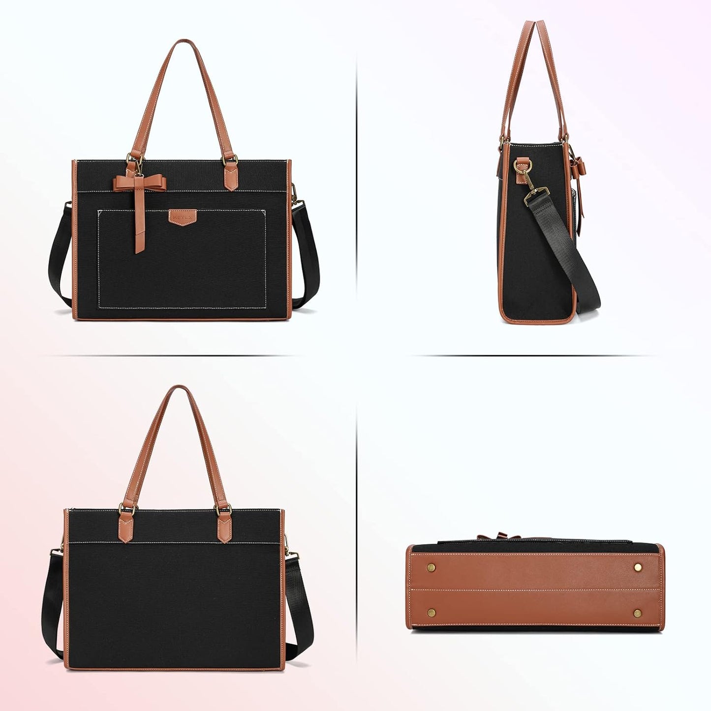 Keyli 3pcs Laptop Bag for Women,15.6 Inch Canvas Tote Bag Work Bags Large Business Computer Briefcase Shoulder Handbag Purse