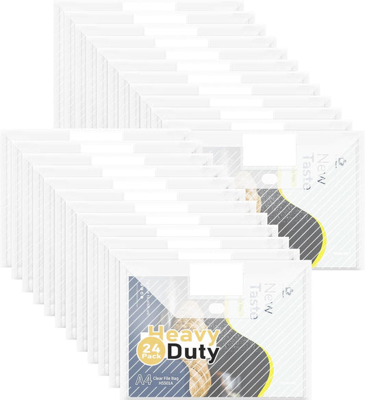 24 Pack, Clear Plastic Envelopes File Folders, HeavyDuty Document Holder with Label Pockets for Letter and A4 Size, Document Folder for School Home Work Office Organizer (24)