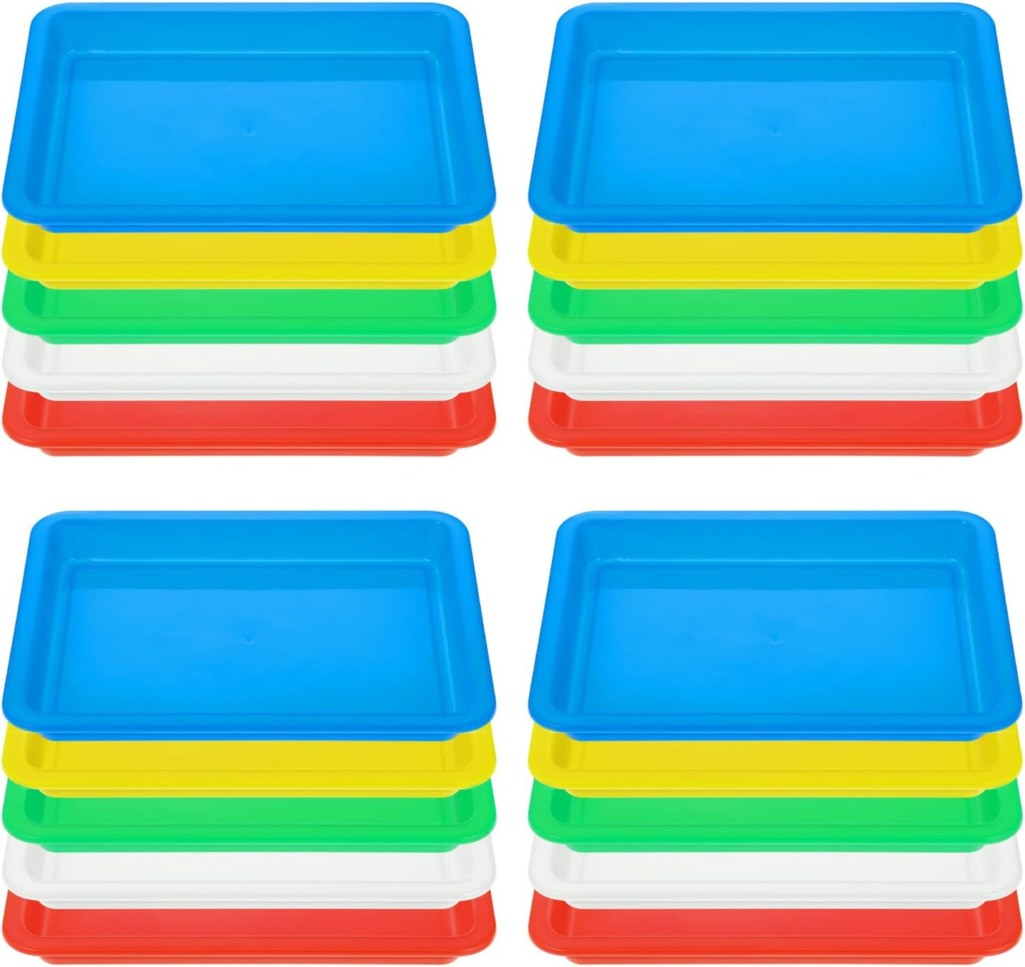 20-Piece Plastic Art Trays - Stackable Sand & Paint Mixing Trays, Multicolor Sensory Craft Organizer, Kids DIY Bead Painting Projects (5 Colors, 9.65 x 7.28 x 0.9 Inch)