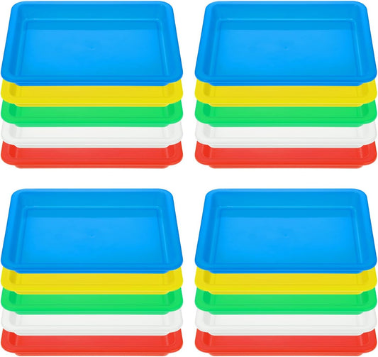 20-Piece Plastic Art Trays - Stackable Sand & Paint Mixing Trays, Multicolor Sensory Craft Organizer, Kids DIY Bead Painting Projects (5 Colors, 9.65 x 7.28 x 0.9 Inch)