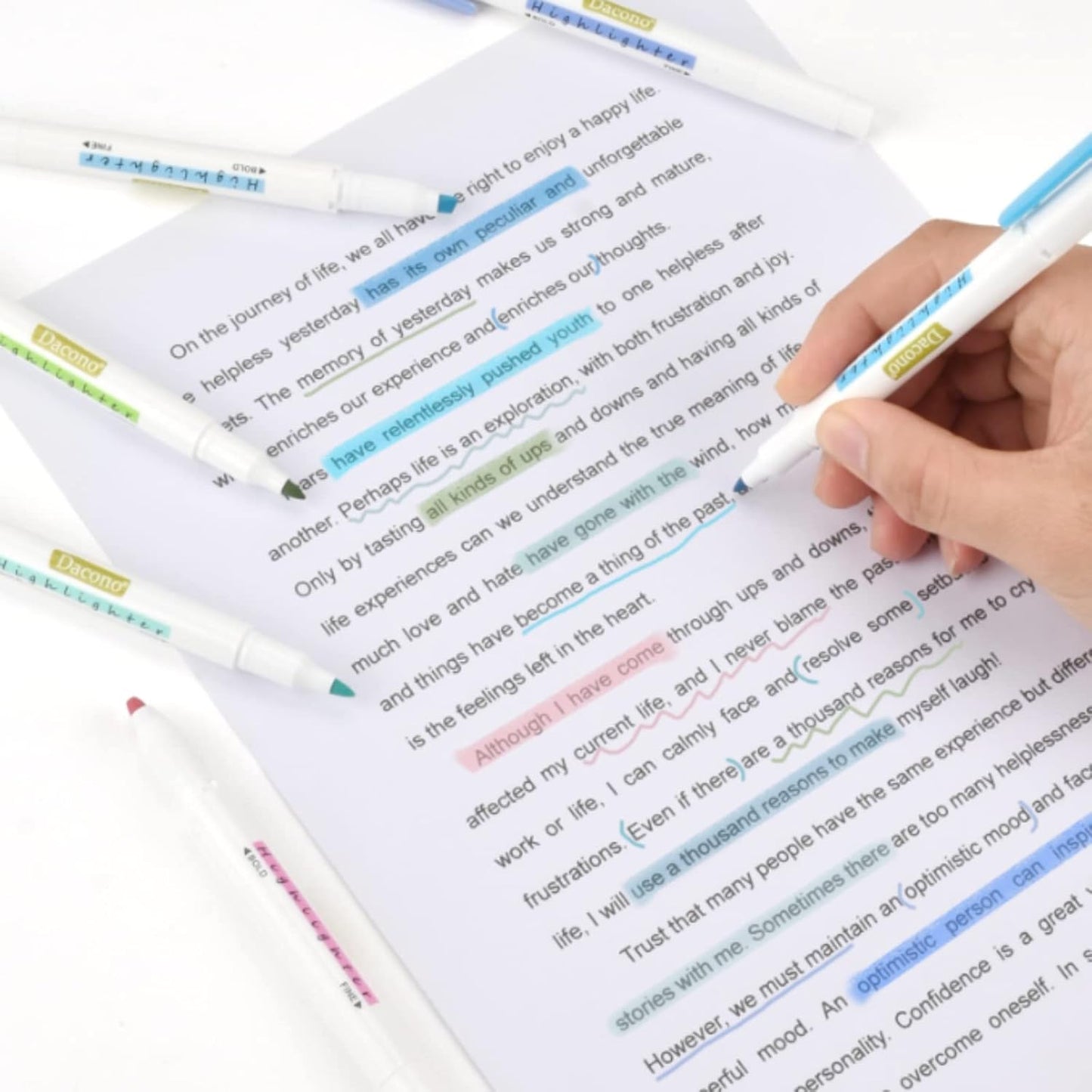 Highlighter Double Ended, 12 Pcs Pastel Colors Dual Tips Marker Pen, No Bleed Dry Fast, Chisel and Fine Tips Assorted Colors for Journal Bible Planner Adults Kids Students Office School