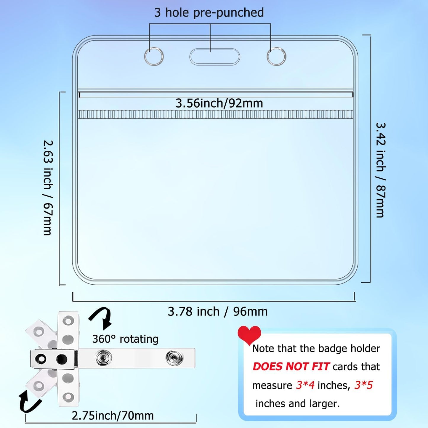 50 Pcs Badge Holders with Clip Extra Thick Clear Name Badge Holders Card Holder Plastic Horizontal Name Tag Holder with Waterproof Resealable Zip