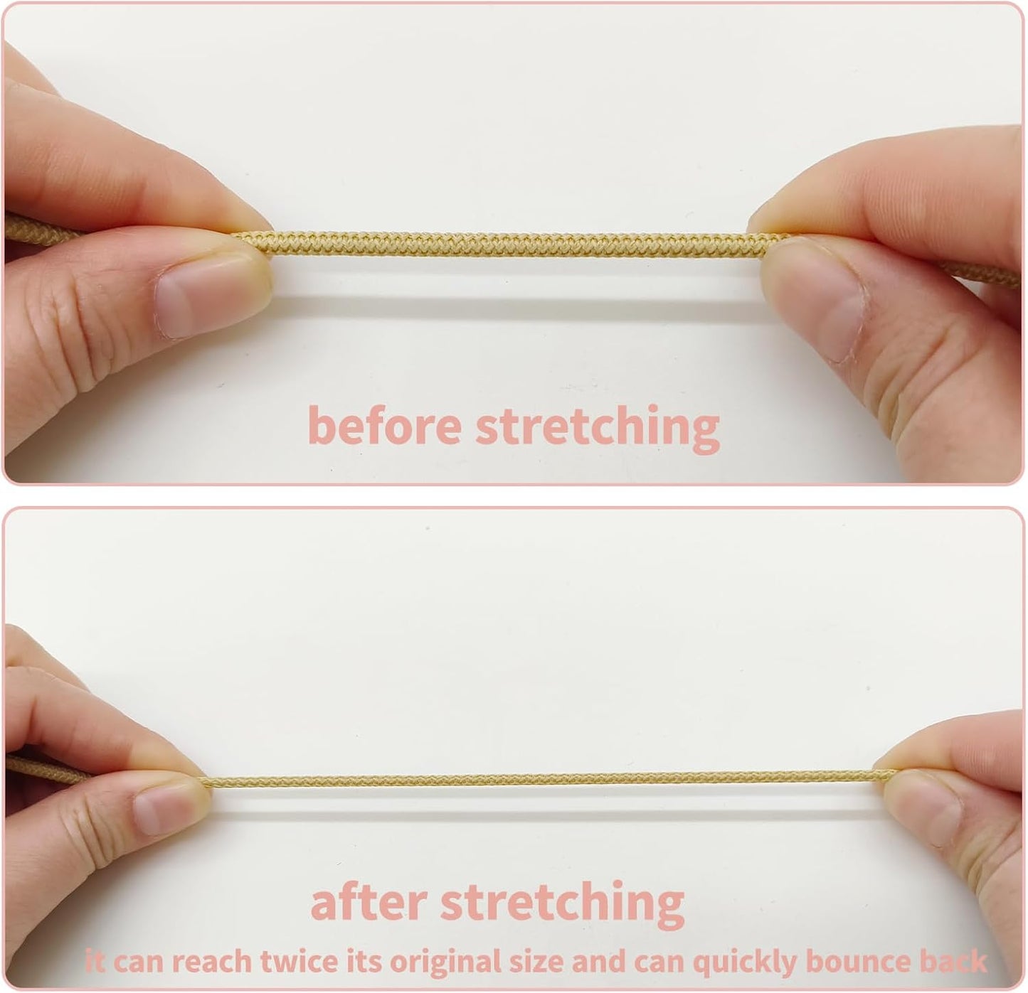 1/8 inch Non-Slip Elastic Band -3mm 15 Yards Soft Elastic Cord Stretch String Braided Thread for Sports Gear, DIY Crafts, Hair Bands, Shoelaces,Apparel Making & Camping Tie Down (Khaki)