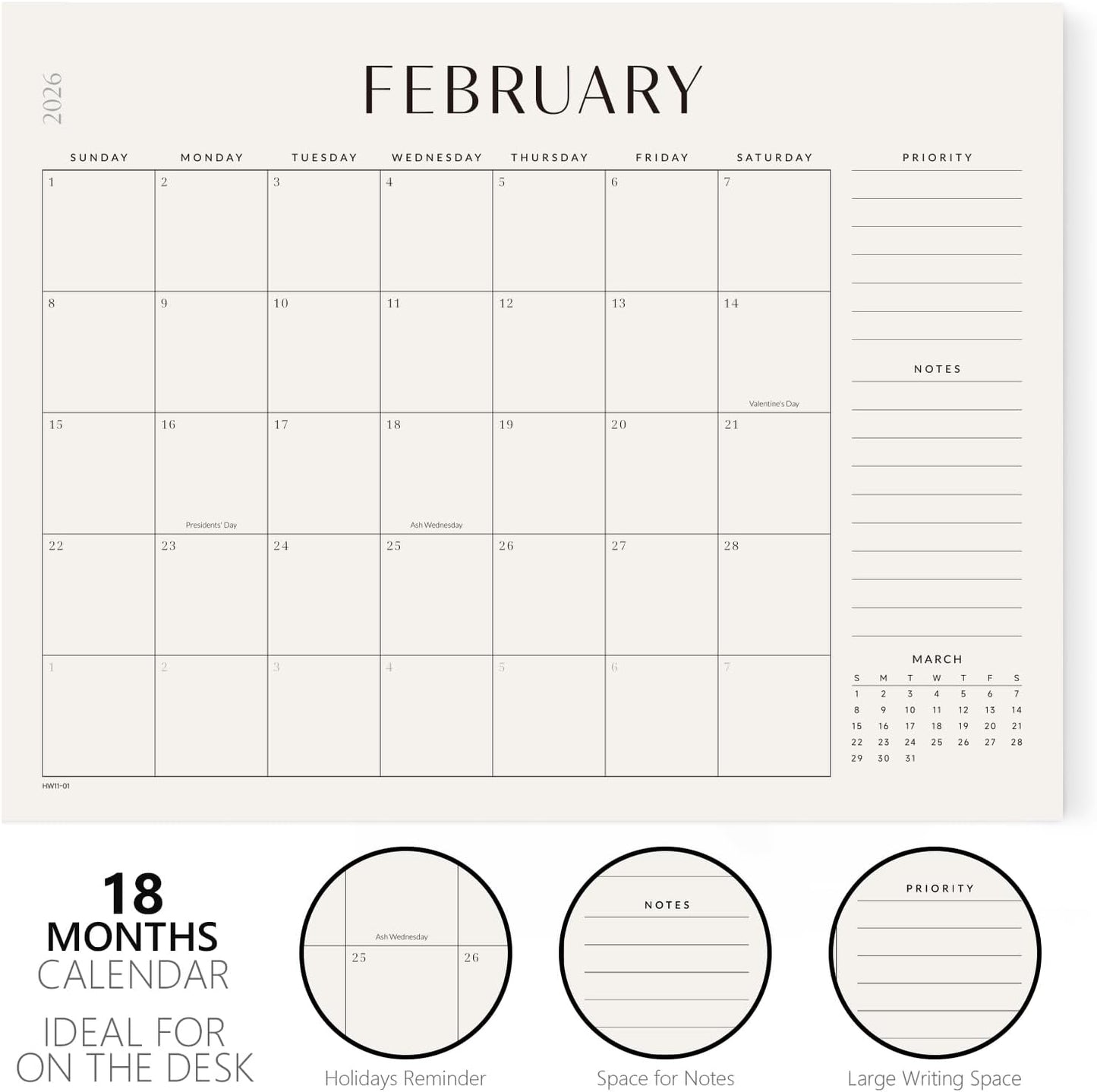 Jotsome Desk Calendar 2025-2026, Desk Pad Calendar From Now to December 2026 22x17 inch, Desk Blotter Calendar for Home and Office, Easy Planning