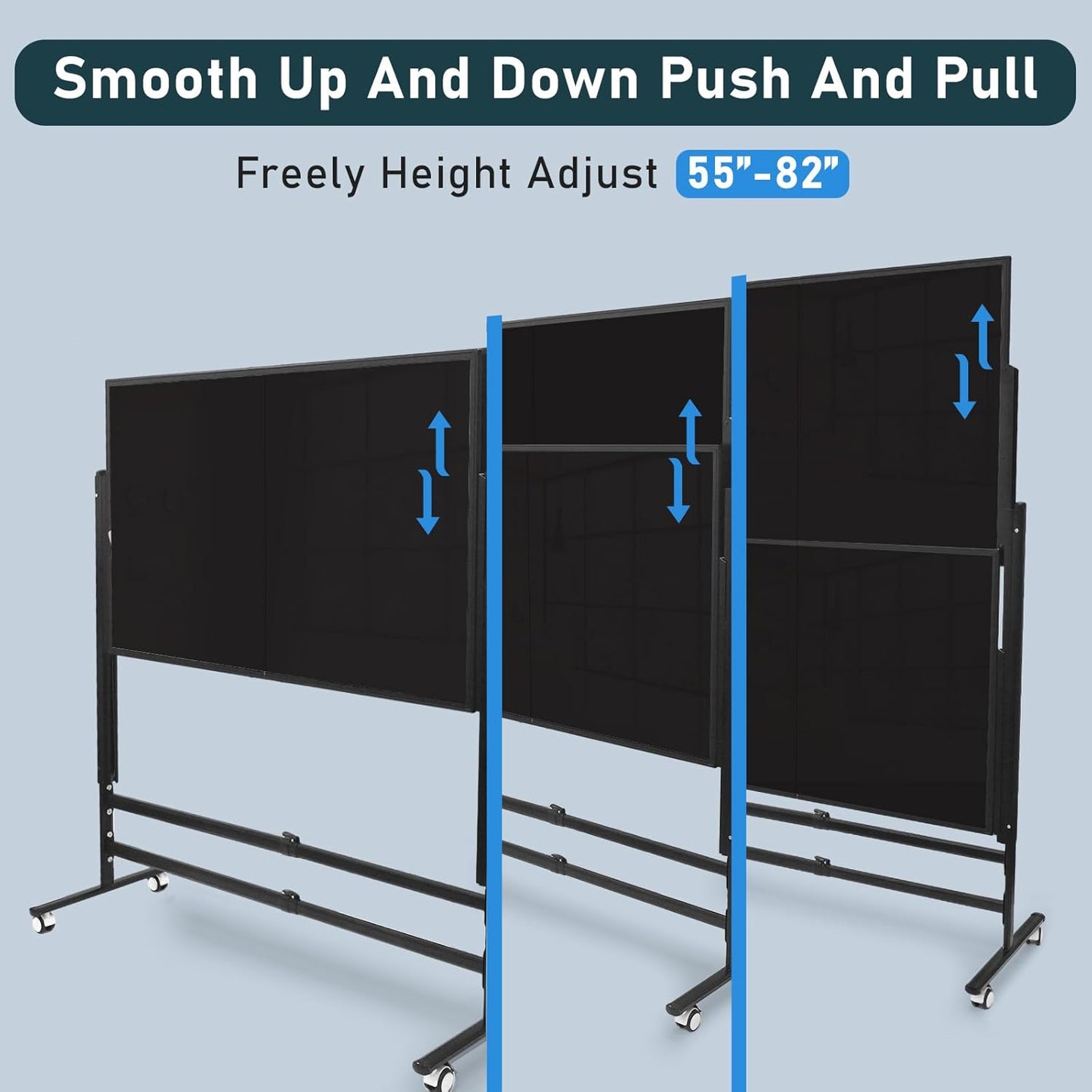 72x60 Inch Large Rolling Chalkboard | Height Adjustable Double-Sided Magnetic Blackboard on Wheels | for Classroom, Home & Office Use