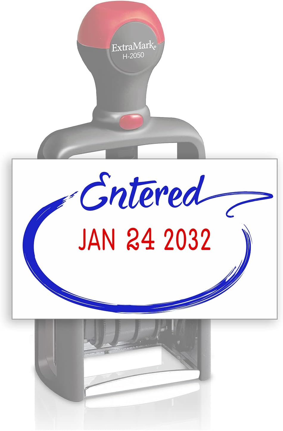 Heavy Duty Style Office Date Stamp with Entered - Self Inking Dater - Style C - Blue & Red Ink Color