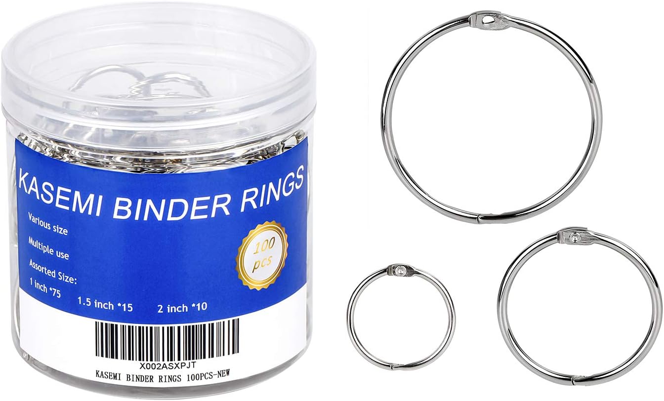 Binder Rings,KASEMI 100pcs Book Rings Assorted Sizes (1,1.5,2 inch) for School,Classroom,Office