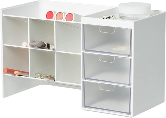 BLUE GINKGO Hive Stack Desk Organizer – Stackable Pen Holder, Stationary Organizer with Drawers - Office Storage, School Supplies, Makeup (Made in Korea, White Transperent)