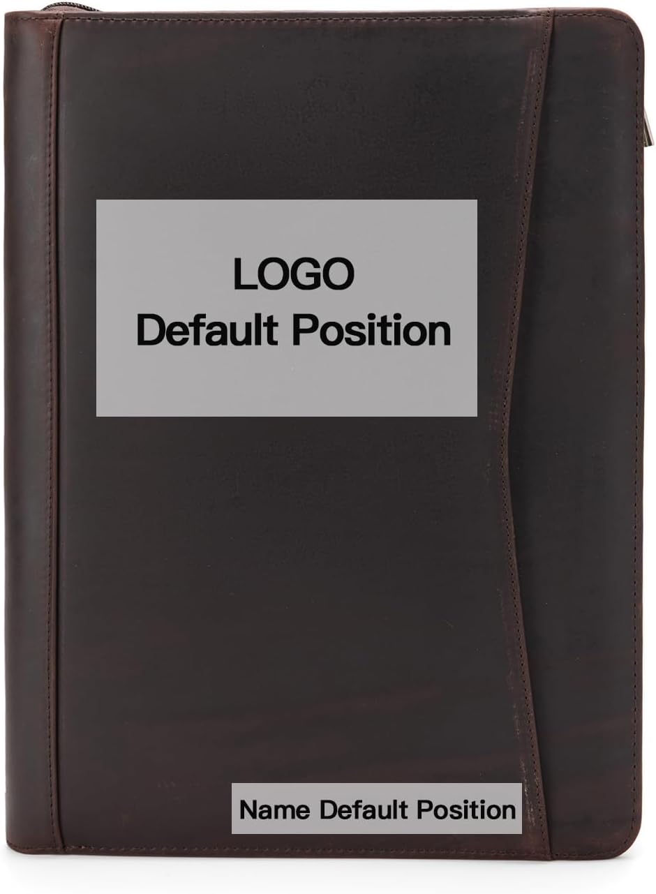 Personalized Genuine Leather Portfolio with Front Pocket for Men Women, Custom Engraved 8.5 x 11 Legal Pad Notepad Holder, Zippered Business Organizer, Professional Work Folder, Dark Brown