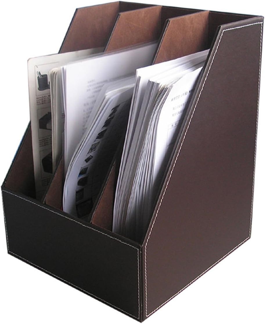 KINGFOM Pu Leather Desk Organizers and Accessories, 8 PCS/SET Office Supplies Organization with Magazine Files Holder, Stackable Paper Tray, Desktop Organizers with Drawer for Home Office School Brown