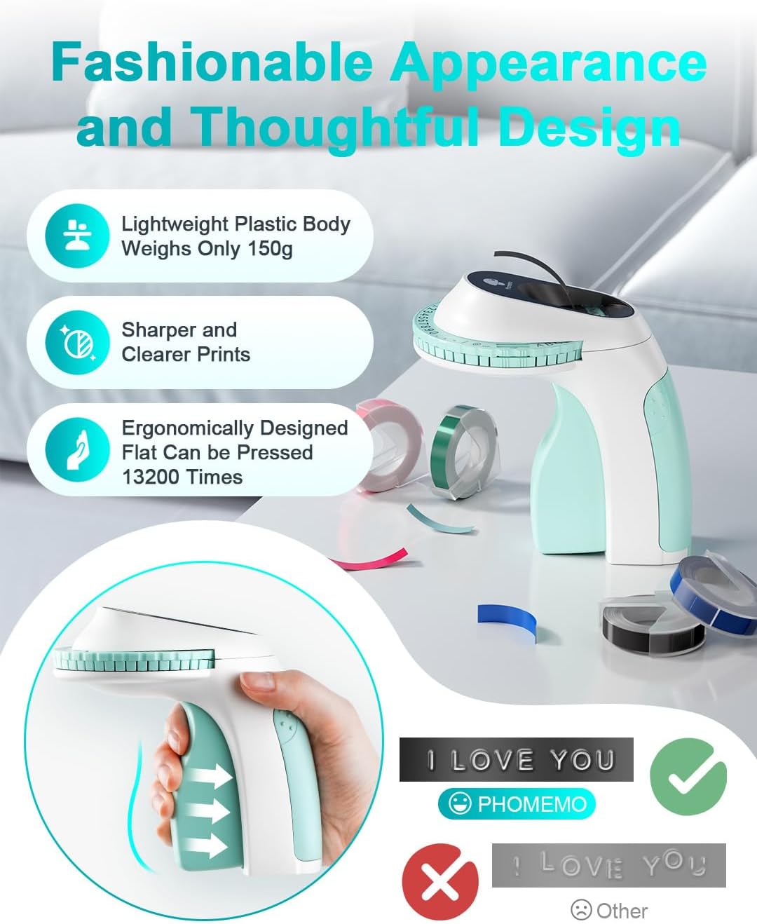 Phomemo Embossing Label Maker Machine with 6 Rolls Embossed Label, 3D Vintage Label Makers, Retro Embosser Labeling, Old School Emboss Labeler Ideal for Home, Kitchen, Office & DIY Crafts (Green)